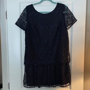 FRNCH Navy Lace Short Sleeve Dress